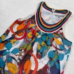 NY Collection Women Multicolor Abstract Floral Halter Top Crochet Neck XYRU0229